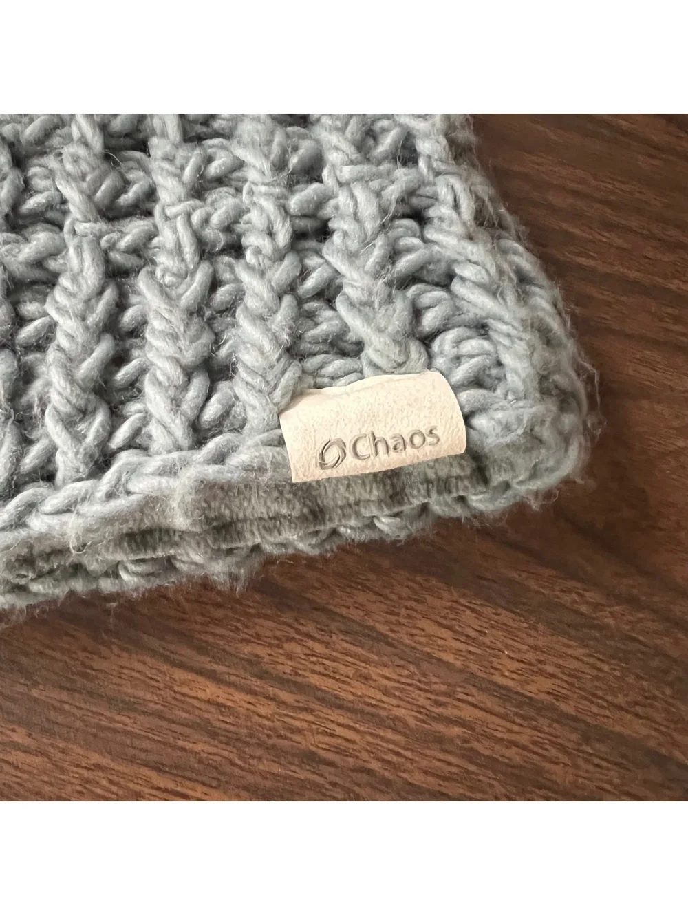 Blue Gray Knit Pom Pom Beanie Hat